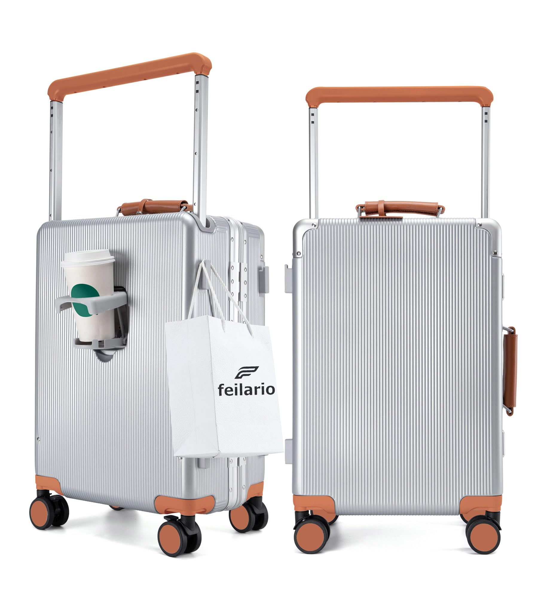 Luxury rolling suitcase with TSA lock and cup holder