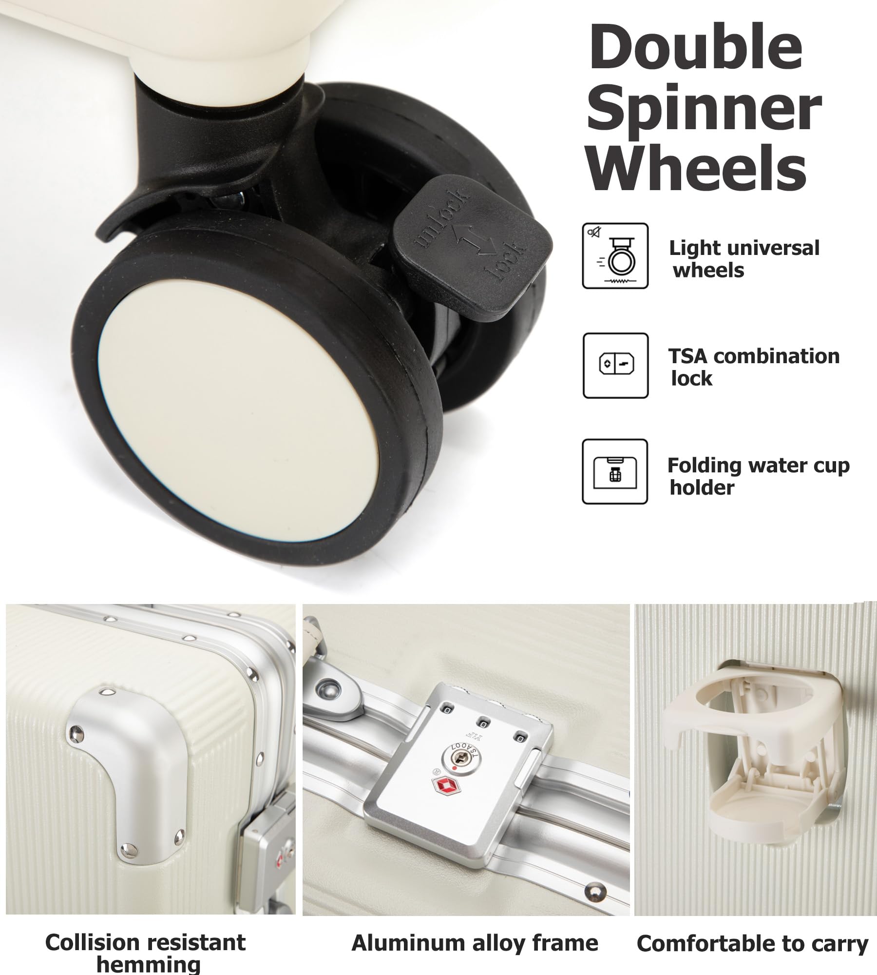 Luxury rolling suitcase with TSA lock and cup holder