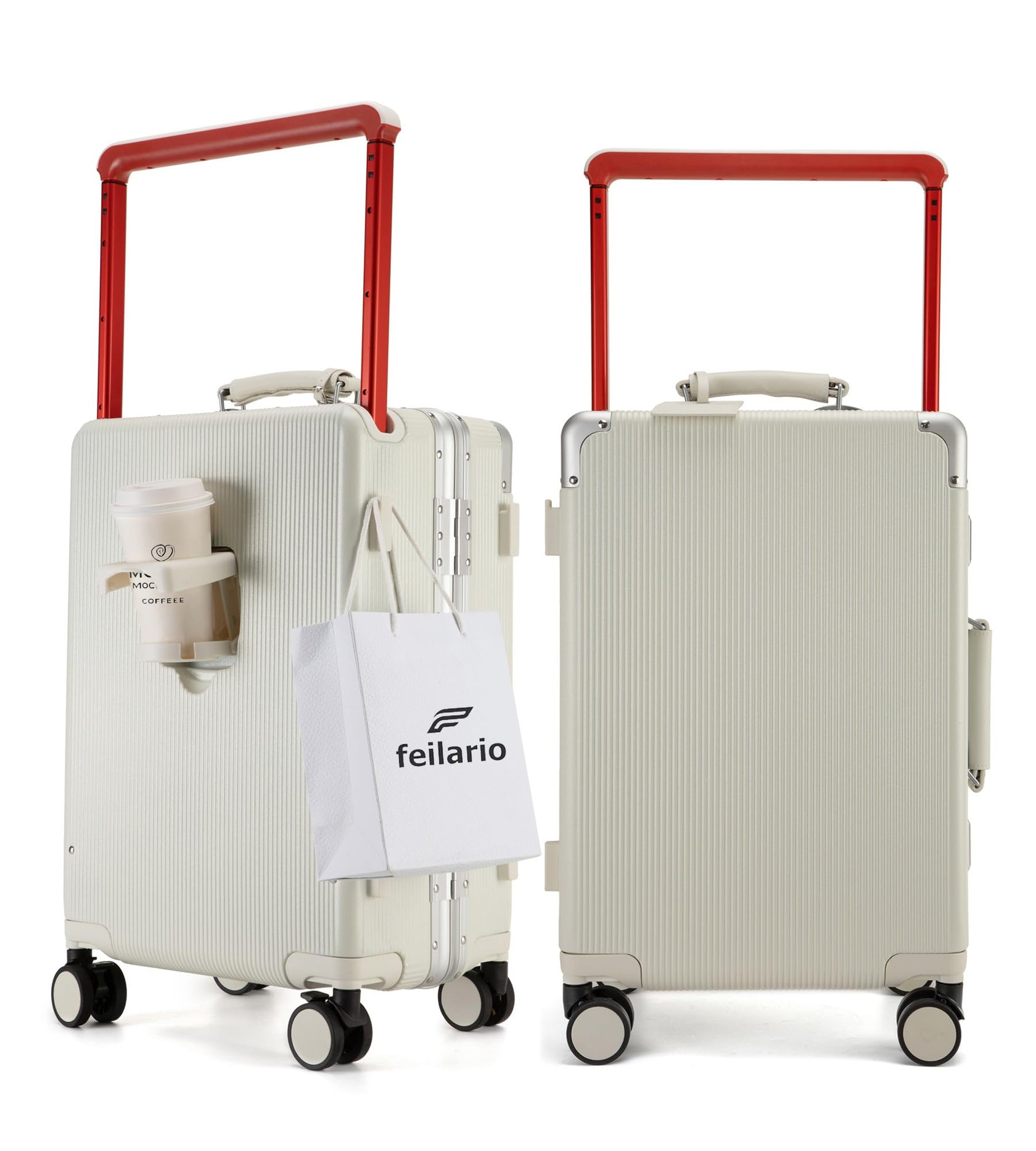 Luxury rolling suitcase with TSA lock and cup holder