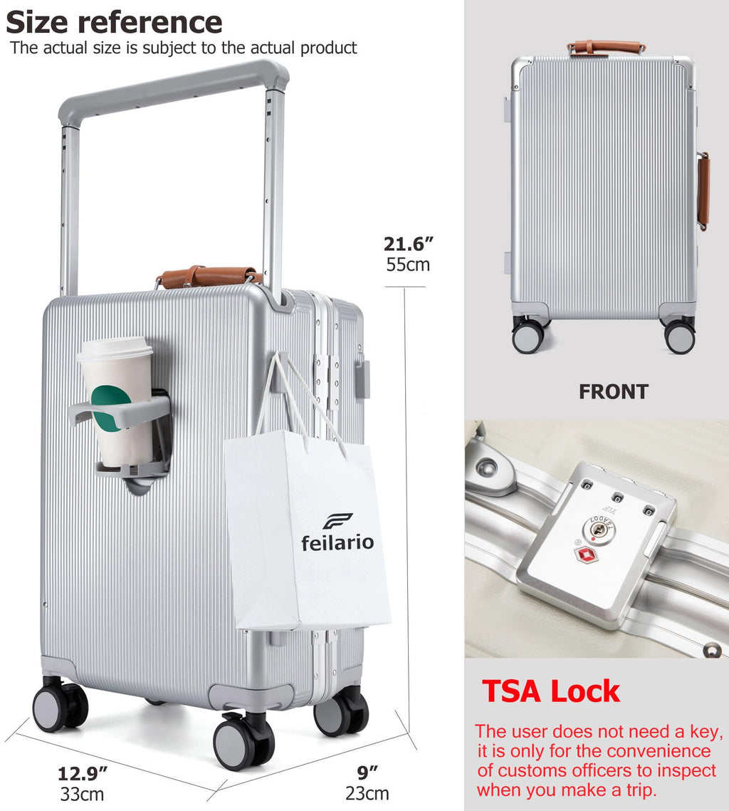 Luxury rolling suitcase with TSA lock and cup holder